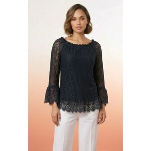 Jodifl Black Floral Lace Tunic Top Sz. L Bell 3/4 Sleeves Witchy Feminine NWT